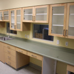 Exam room with counters and glass cupboards