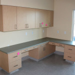 Exam room with counters and closed cupboards